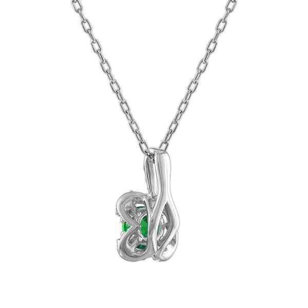 5MM Round Emerald and White Sapphire Birthstone Flower Halo Pendant in Sterling Silver For Discount