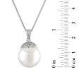 14MM Round Shell Pearl 18-inch Pendant in Rhodium Plated Sterling Silver Discount