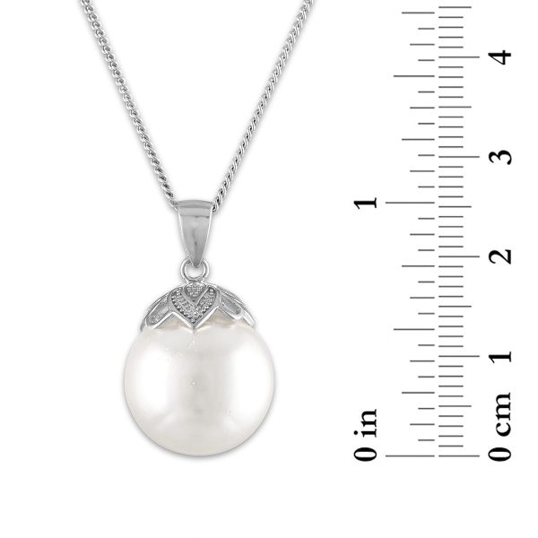 14MM Round Shell Pearl 18-inch Pendant in Rhodium Plated Sterling Silver Discount