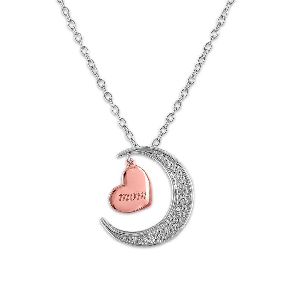 Diamond I Love You To The Moon And Back Mom Heart Diamond Accent Pendant in Rose Gold Plated Sterling Silver Hot on Sale