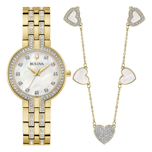 Bulova Crystal Collection Watch and Heart Necklace Set. 98X138 on Sale