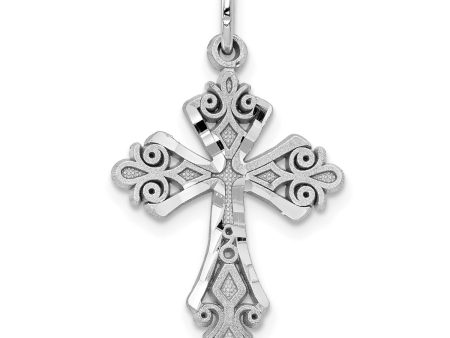 10KT White Gold 25X16MM Diamond-cut Cross Pendant. Chain Not Included Online Sale