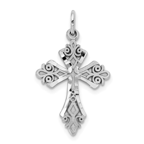 10KT White Gold 25X16MM Diamond-cut Cross Pendant. Chain Not Included Online Sale