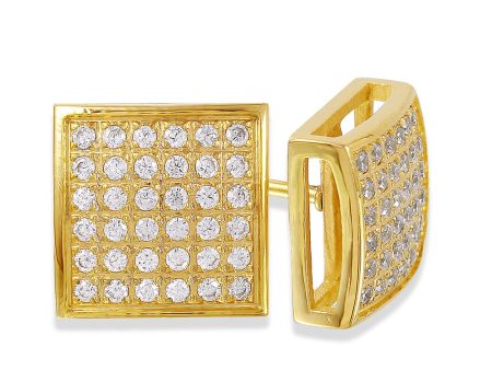 Yellow IP Stainless Steel Square Stud Earring with 3 8 CTW Pave Diamonds For Cheap