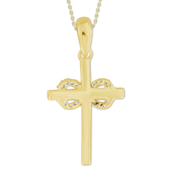 10KT Yellow Gold Diamond Accent 18-inch Infinity Cross Pendant For Sale