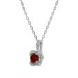 5MM Round Garnet and White Sapphire Birthstone Flower Halo Pendant in Sterling Silver Cheap