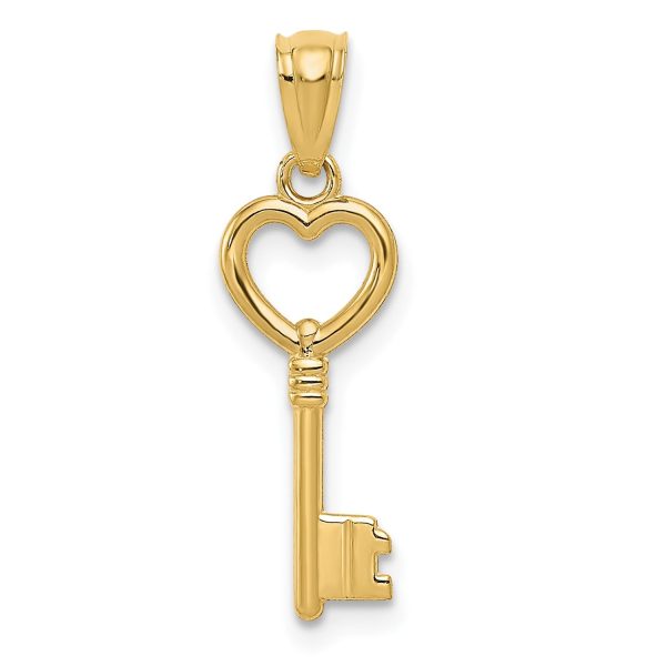 14KT Yellow Gold 23X7MM Heart Key Pendant-Chain Not Included Fashion