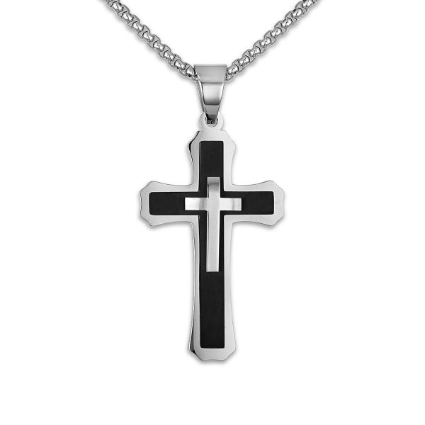 King by Simone I Smith Stainless Steel 24-inch Cross Pendant Hot on Sale