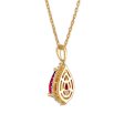 LoveSong EcoLove 10X7MM Pear Ruby and Diamond Halo 18-inch Pendant in 10KT Yellow Gold For Sale