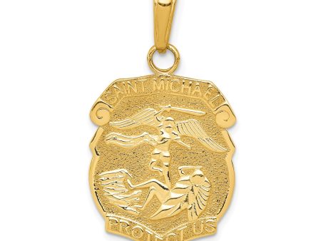 14KT Yellow Gold 27X15MM Medal Saint Michael Pendant-Chain Not Included Cheap