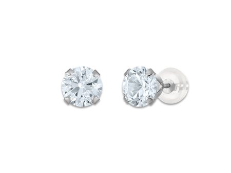 White Sapphire Birthstone Stud Earrings in 10KT Gold Cheap