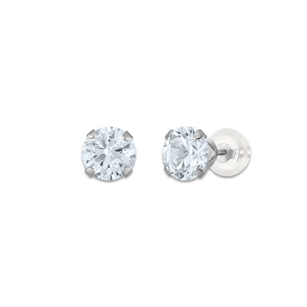 White Sapphire Birthstone Stud Earrings in 10KT Gold Cheap