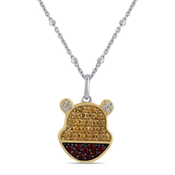 Disney Jewels Citrine, Garnet and Diamond Winnie The Pooh Pendant in Sterling Silver Online