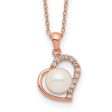 7X8MM Pearl Heart 17-inch Pendant in Rose Gold Plated Sterling Silver Hot on Sale