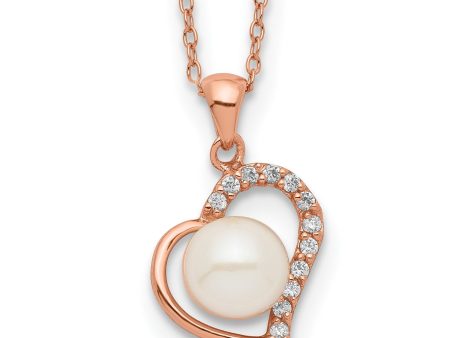 7X8MM Pearl Heart 17-inch Pendant in Rose Gold Plated Sterling Silver Hot on Sale