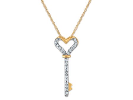 Diamond Accent 18-inch Heart Key Pendant in 10KT Yellow Gold For Discount