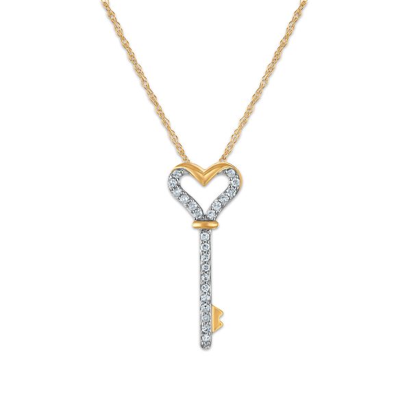 Diamond Accent 18-inch Heart Key Pendant in 10KT Yellow Gold For Discount