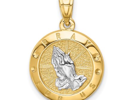 14KT Yellow Gold With Rhodium Plating Praying Hands Pendant-Chain Not Included Online Hot Sale