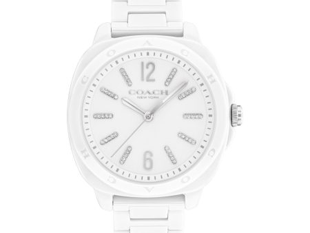 Coach with 38MM White Round Dial with Crystals Ceramic Watch. Kitt 14504407 For Sale