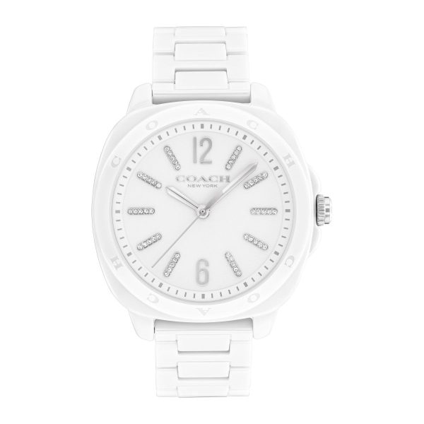 Coach with 38MM White Round Dial with Crystals Ceramic Watch. Kitt 14504407 For Sale