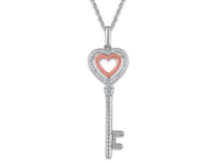 LoveSong 1 16 CTW Diamond Heart Key 18-inch Pendant in Sterling Silver For Cheap