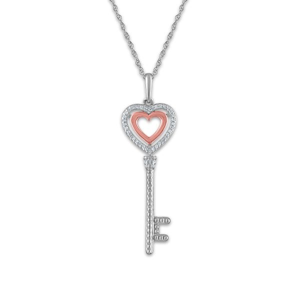 LoveSong 1 16 CTW Diamond Heart Key 18-inch Pendant in Sterling Silver For Cheap