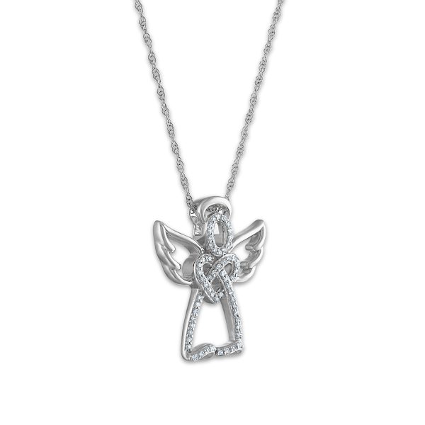 LoveSong 1 10 CTW Diamond Angel Heart 18-inch Pendant in Sterling Silver Cheap