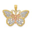 14KT Yellow Gold With Rhodium Plating 16X26MM Diamond-cut Butterfly Pendant-Chain Not Included Supply