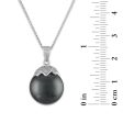 14MM Round Shell Pearl Black 18-inch Pendant in Rhodium Plated Sterling Silver on Sale