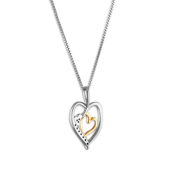 Diamond Accent Double Heart 18-inch Pendant in Two-Tone Sterling Silver For Discount