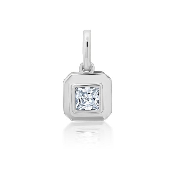 Crislu Platinum Plated Sterling Silver and Cubic Zirconia Asscher Cut Charm For Sale