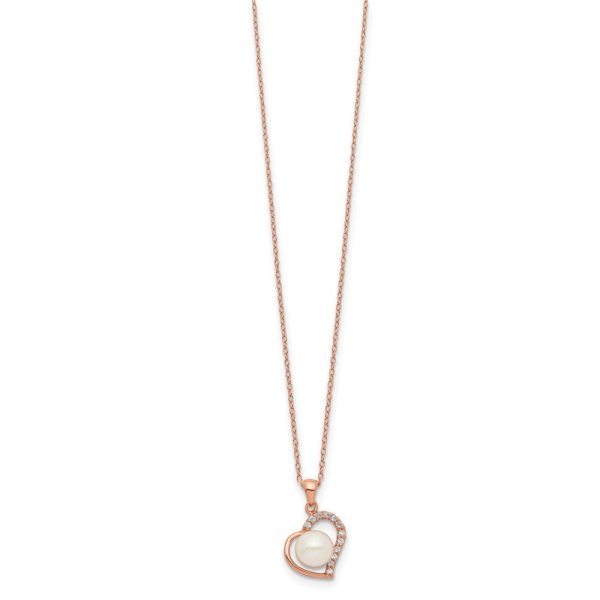 7X8MM Pearl Heart 17-inch Pendant in Rose Gold Plated Sterling Silver Hot on Sale