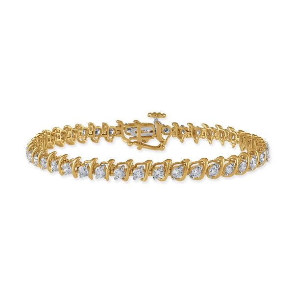 Signature EcoLove 3 CTW Diamond 7-inch Tennis Bracelet in 14KT Yellow Gold For Sale