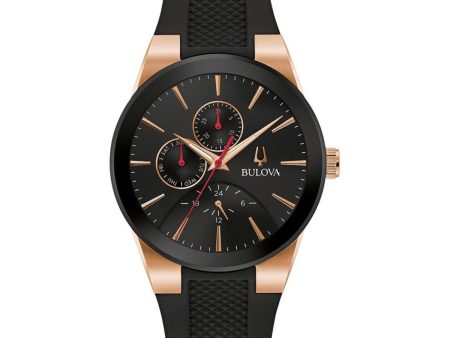 Bulova Futuro Watch with 41MM Black and Rosetone Case Silicone Strap. 97C112 For Cheap