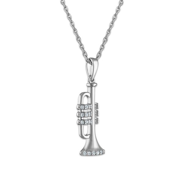 Diamond Accent Trumpet 18-inch Pendant in Rhodium Plated Sterling Silver on Sale