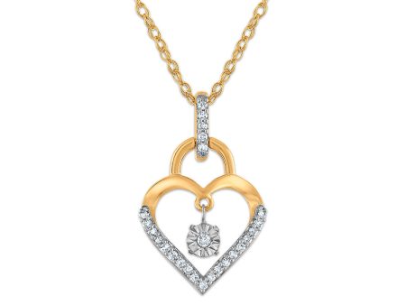 Diamond Accent 18-inch Heart Lock Pendant in 10KT Yellow Gold Online Sale