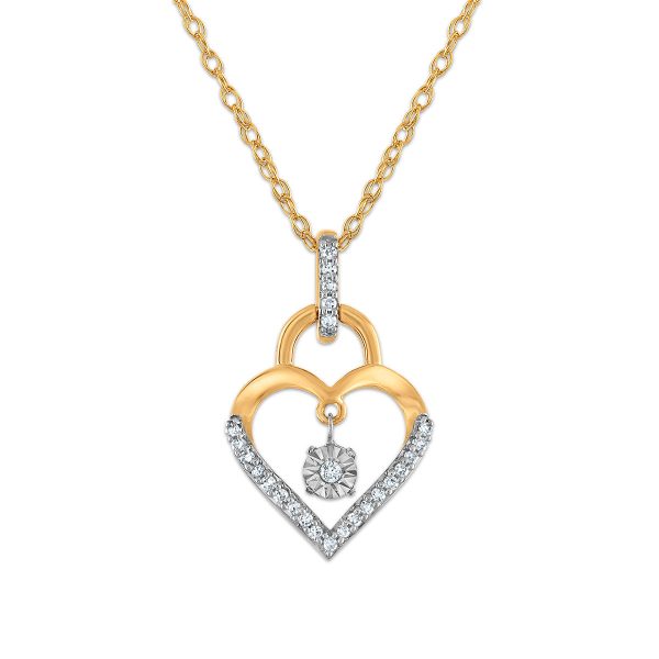 Diamond Accent 18-inch Heart Lock Pendant in 10KT Yellow Gold Online Sale