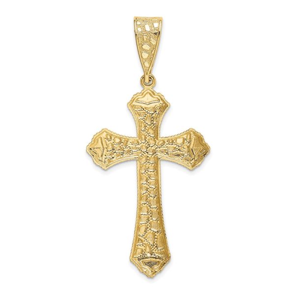 14KT Yellow Gold 57X27MM Diamond-cut Cross Pendant. Chain Not Included Fashion