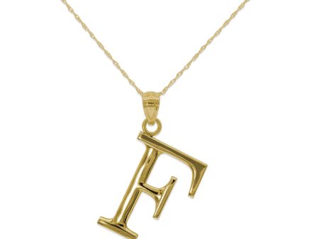 10KT Yellow Gold 18-inch 30MM Initial Pendant; Initial F For Sale