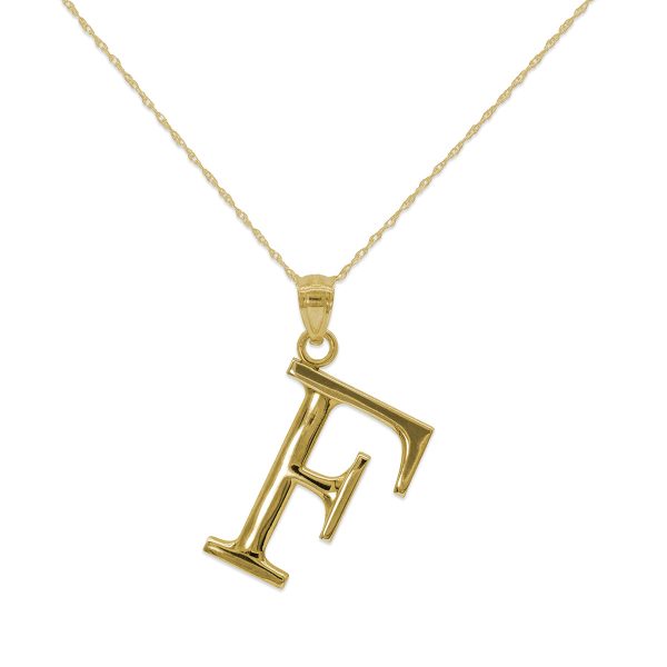 10KT Yellow Gold 18-inch 30MM Initial Pendant; Initial F For Sale