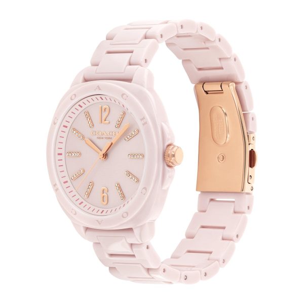 Coach with 38MM Pink Round Dial with Crystals Ceramic Watch. Kitt 14504408 Sale