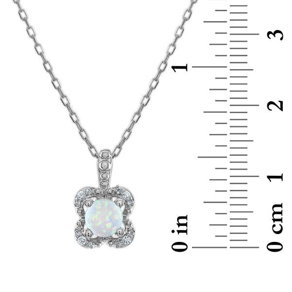 5MM Round Opal and White Sapphire Birthstone Flower Halo Pendant in Sterling Silver Online Sale