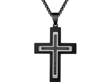 Titán by Adrian Gonzalez Black Stainless Steel 1 4 CTW Diamond 29X40MM 24-inch Cross Pendant Online now