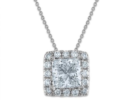 Signature EcoLove 1 CTW Lab Grown Diamond Halo Princess Cut 18-inch Pendant in 14KT White Gold For Discount