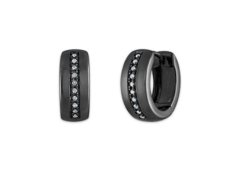 1 16 CTW Diamond Huggie Earrings in Black Ruthenium Plated Sterling Silver Hot on Sale