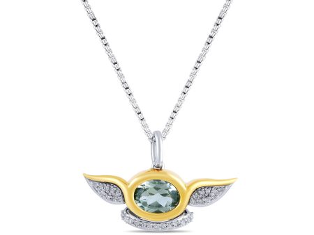 Diamond and Green Amethyst GROGU™ Pendant in Sterling Silver on Sale