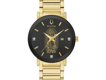 Bulova 42MM Black Guadalupe Diamond Dial Watch. 97D134 Cheap