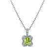 5MM Round Peridot and White Sapphire Birthstone Flower Halo Pendant in Sterling Silver For Discount