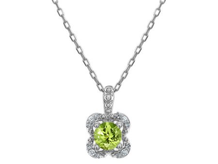 5MM Round Peridot and White Sapphire Birthstone Flower Halo Pendant in Sterling Silver For Discount