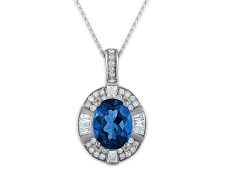 9X7MM Oval London Blue Topaz and Diamond 18-inch Pendant in 10KT White Gold Cheap